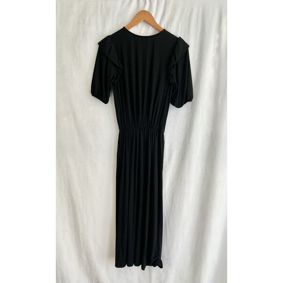 Boden Ruffle Jersey Midi Dress Black Short Sleeve Size 4 EUC Work - Picture 4 of 10